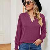 Notched Neck Long Sleeve Blouse - Crazy Like a Daisy Boutique