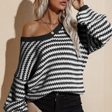 Striped Dropped Shoulder Sweater - Crazy Like a Daisy Boutique