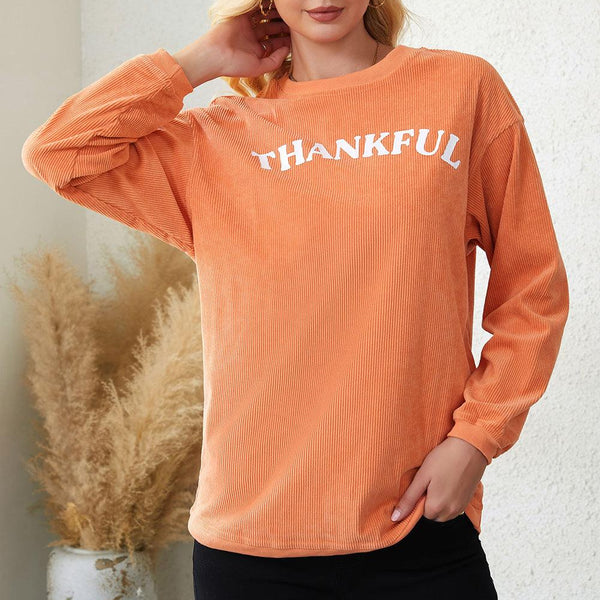 Round Neck Dropped Shoulder THANKFUL Graphic Sweatshirt - Crazy Like a Daisy Boutique #