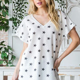 Heimish Full Size Star Print Short Sleeve V-Neck Waffle Knit T-Shirt - Crazy Like a Daisy Boutique #