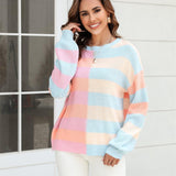 Round Neck Long Sleeve Color Block Dropped Shoulder Pullover Sweater - Crazy Like a Daisy Boutique #