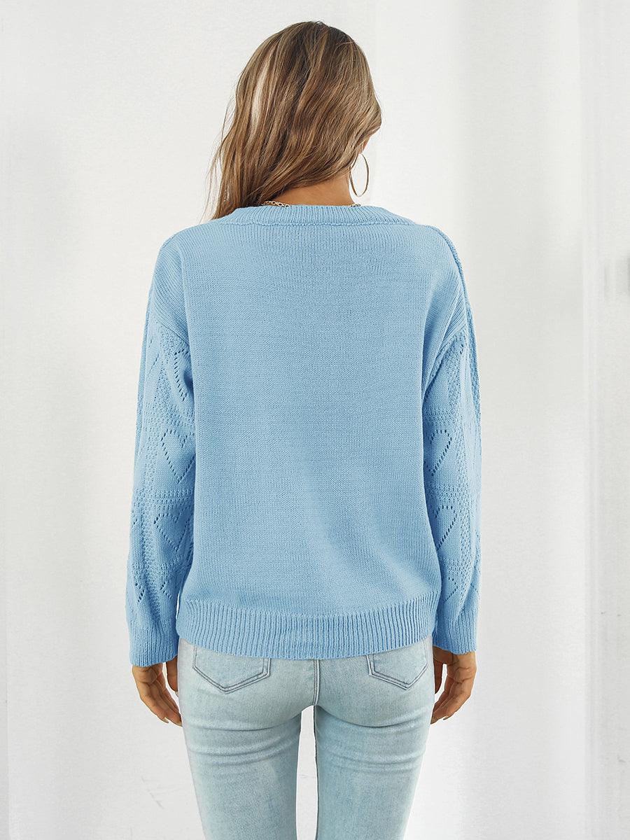 Openwork V-Neck Sweater - Crazy Like a Daisy Boutique #