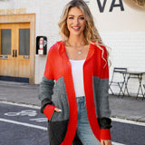 Color Block Open Front Hooded Cardigan - Crazy Like a Daisy Boutique