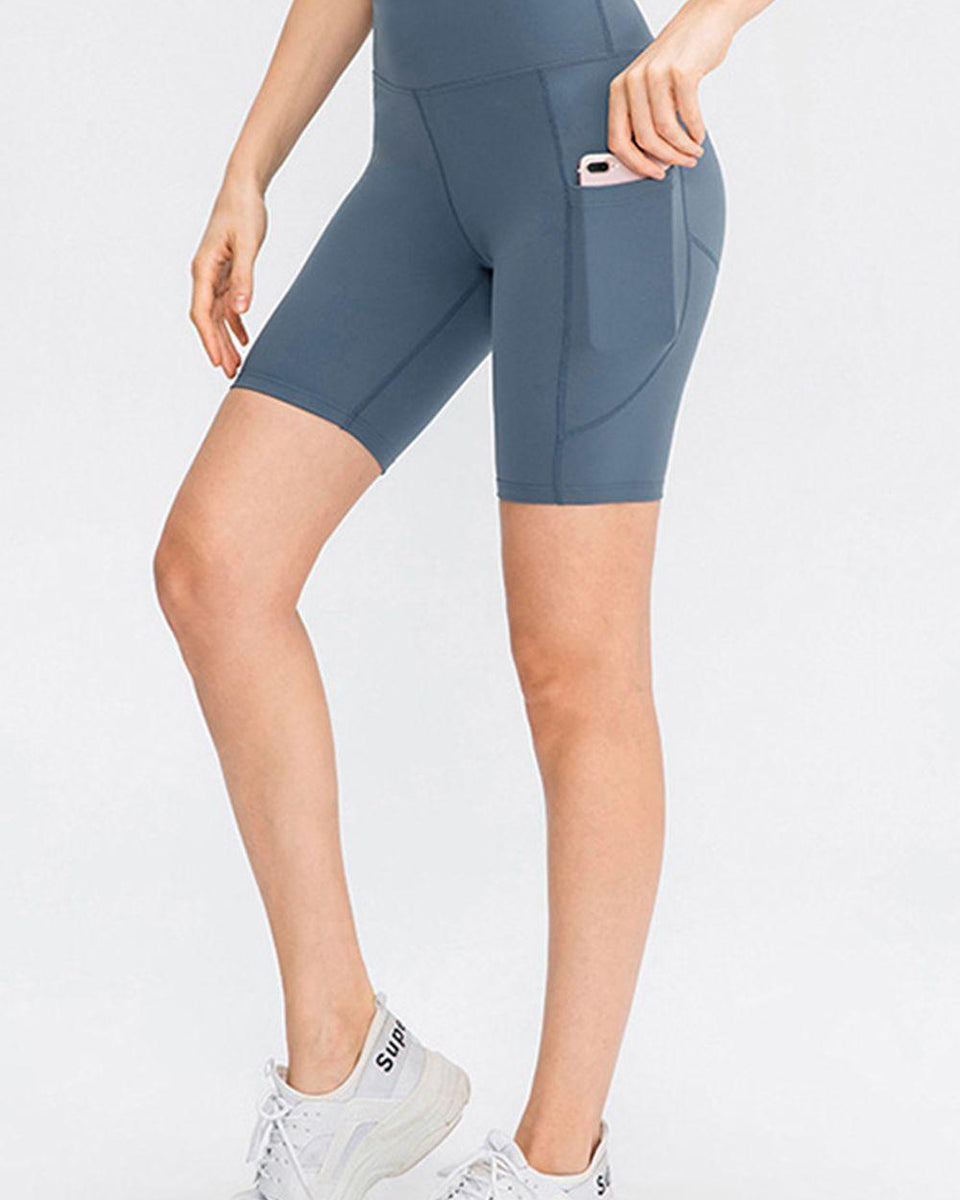 Wide Waistband Sports Shorts with Pockets - Crazy Like a Daisy Boutique