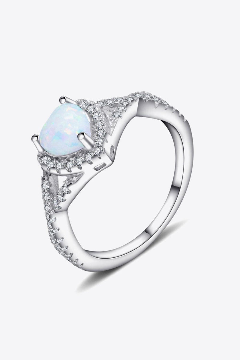 Heart Opal Crisscross Ring 925 Sterling Silver - Crazy Like a Daisy Boutique