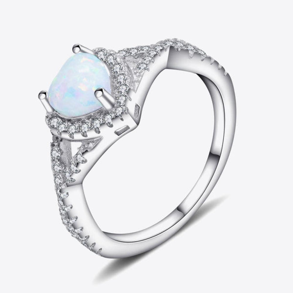 Heart Opal Crisscross Ring 925 Sterling Silver - Crazy Like a Daisy Boutique
