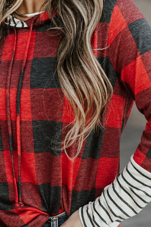 Plaid Striped Long Sleeve Hoodie - Crazy Like a Daisy Boutique #