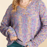Heathered V-Neck Dropped Shoulder Sweater - Crazy Like a Daisy Boutique
