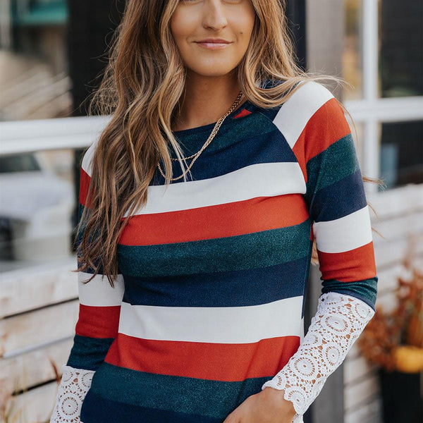 Striped Round Neck Raglan Sleeve Tee - Crazy Like a Daisy Boutique