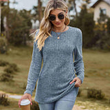Ribbed Round Neck Long Sleeve Tee - Crazy Like a Daisy Boutique