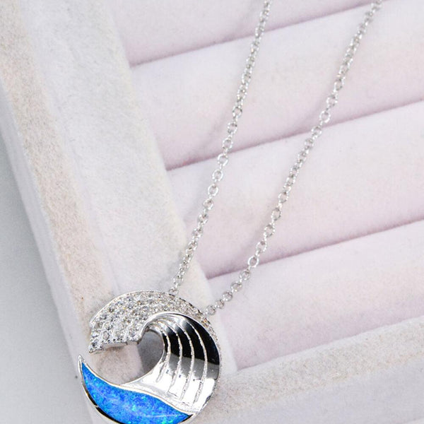 Blue Opal and Zircon Wave Pendant Necklace - Crazy Like a Daisy Boutique
