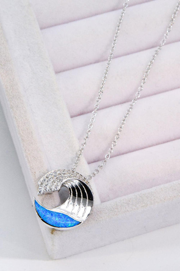 Blue Opal and Zircon Wave Pendant Necklace - Crazy Like a Daisy Boutique #