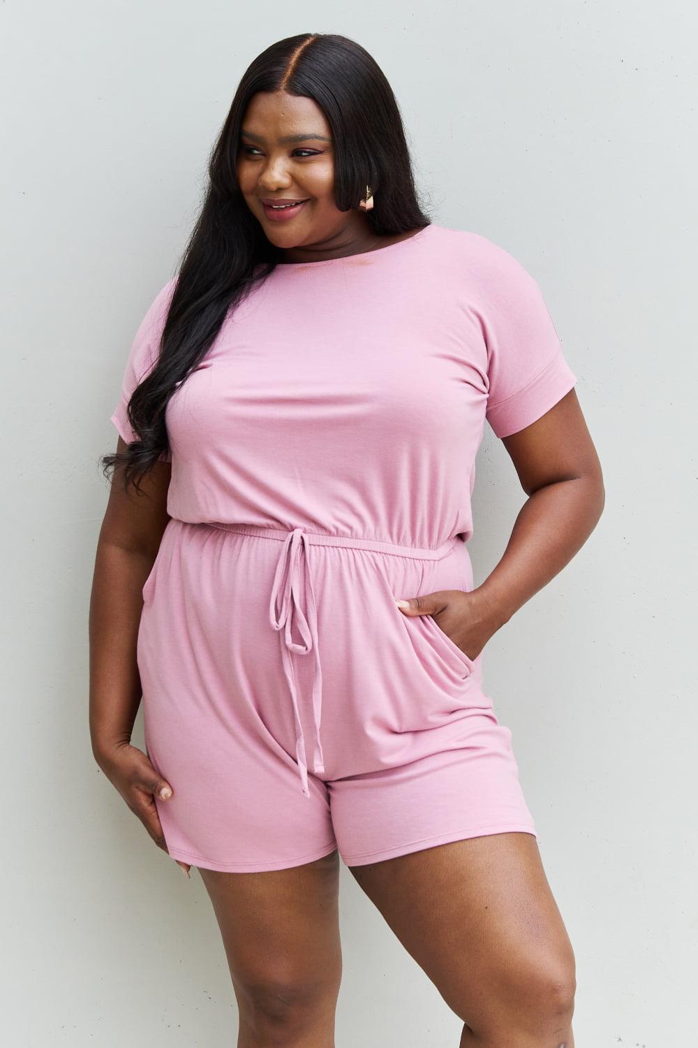 Zenana Chilled Out Full Size Short Sleeve Romper in Light Carnation Pink - Crazy Like a Daisy Boutique #
