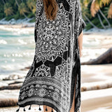 Tassel Printed Open Front Cardigan - Crazy Like a Daisy Boutique #