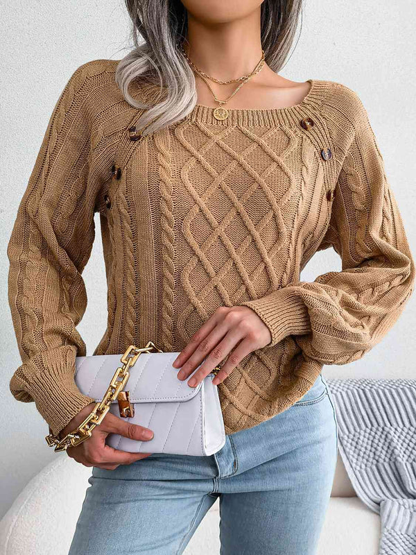 Decorative Button Cable-Knit Sweater - Crazy Like a Daisy Boutique #