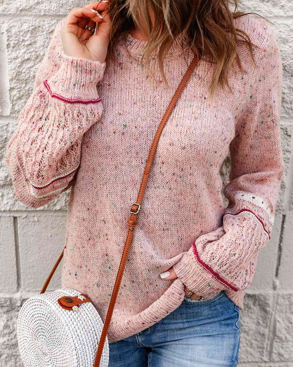 Multicolored Pilling Detail Ribbed Trim Sweater - Crazy Like a Daisy Boutique