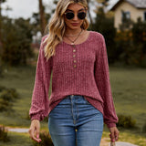 Round Neck Button-Down Long Sleeve Tee - Crazy Like a Daisy Boutique