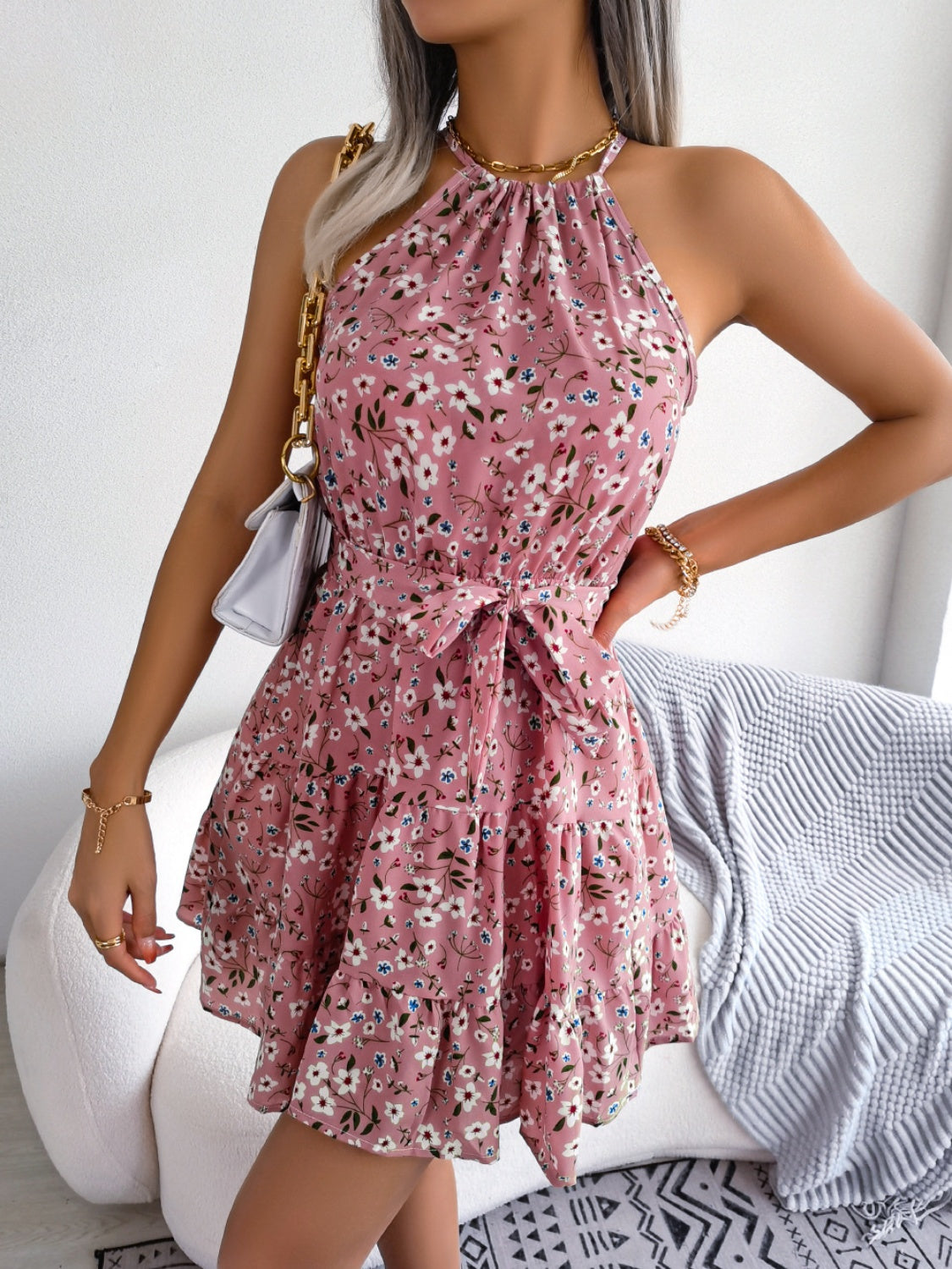 Tied Printed Grecian Neck Mini Dress - Crazy Like a Daisy Boutique #
