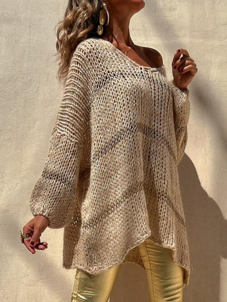 Openwork V-Neck Long Sleeve Sweater - Crazy Like a Daisy Boutique #