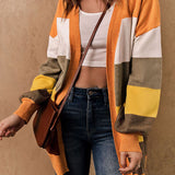 Color Block Lantern Sleeve Open Front Cardigan with Pockets - Crazy Like a Daisy Boutique #