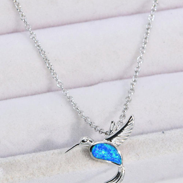 Blue Opal Hummingbird Necklace 925 Sterling Silver - Crazy Like a Daisy Boutique