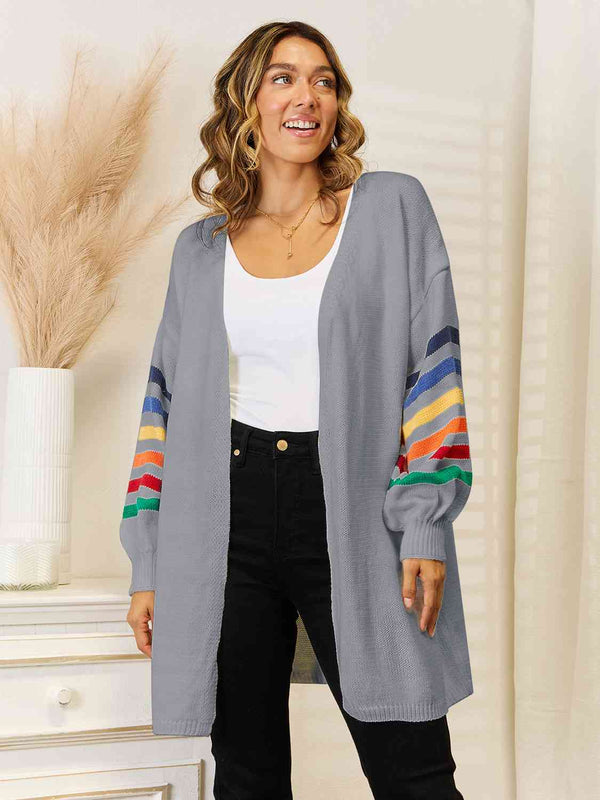 Striped Open Front Dropped Shoulder Cardigan - Crazy Like a Daisy Boutique #