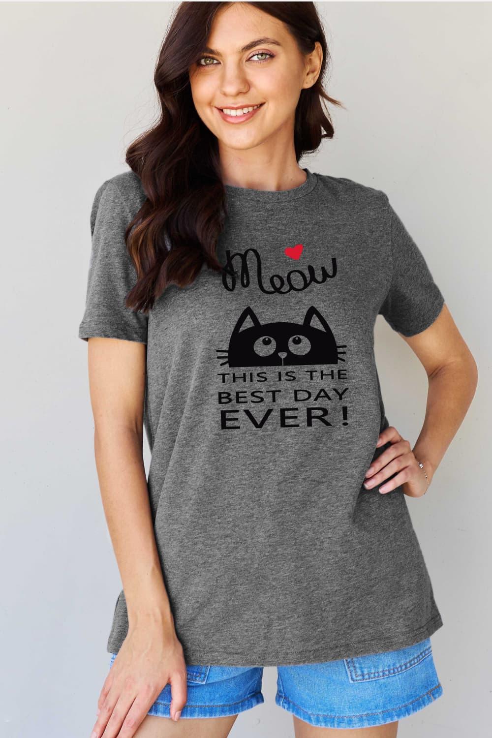 Simply Love Full Size MEOW THIS IS THE BEST DAY EVER! Graphic Cotton T-Shirt - Crazy Like a Daisy Boutique #