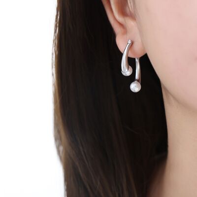 Synthetic Pearl Asymmetrical Titanium Steel Earrings - Crazy Like a Daisy Boutique #