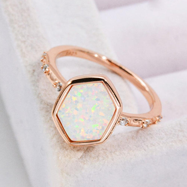Opal Hexagon 925 Sterling Silver Ring - Crazy Like a Daisy Boutique