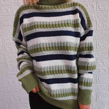 Striped Drop Shoulder Round Neck Sweater - Crazy Like a Daisy Boutique