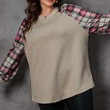 Plus Size Plaid Round Neck Long Sleeve Sweatshirt - Crazy Like a Daisy Boutique #