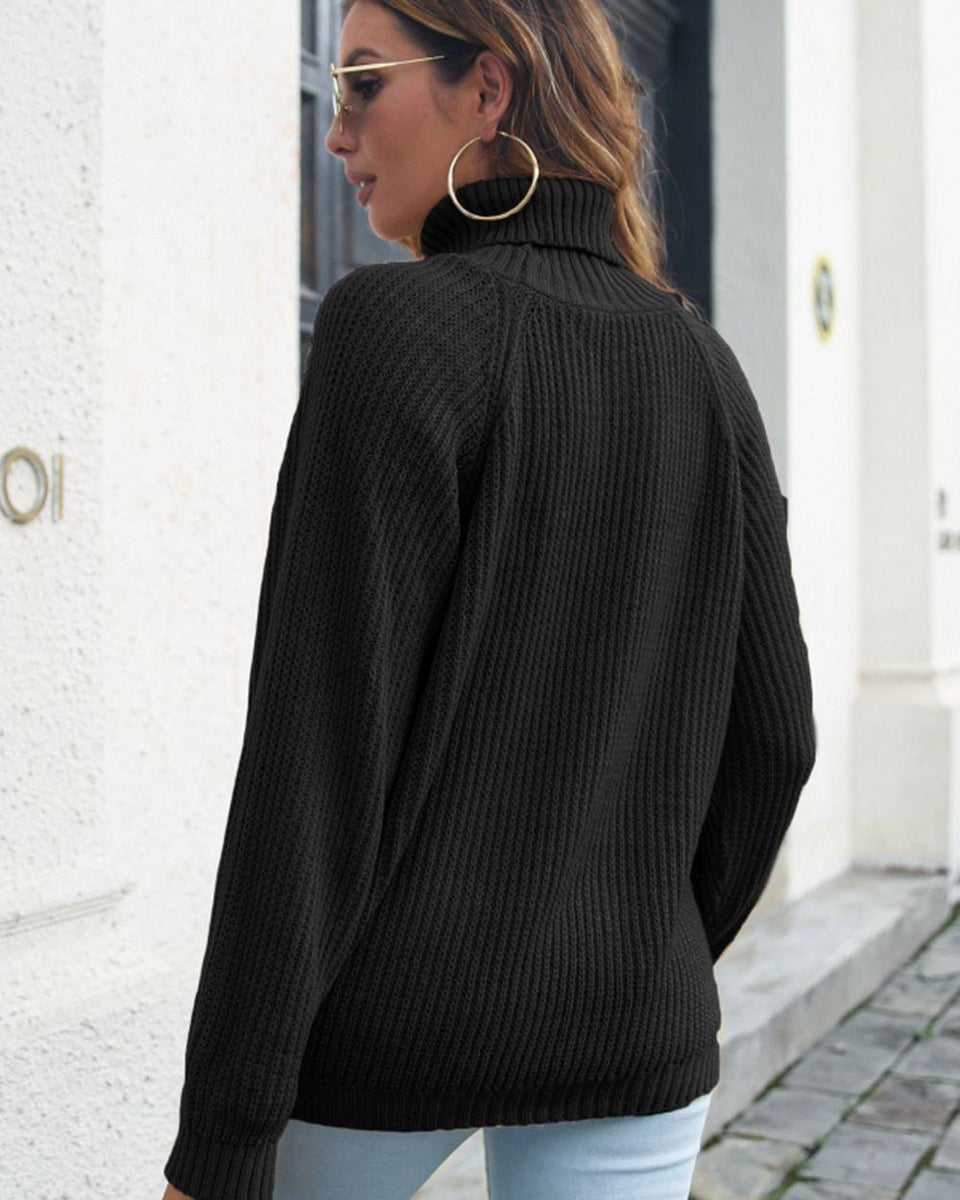 Turtleneck Rib-Knit Sweater - Crazy Like a Daisy Boutique