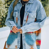 Collared Neck Dropped Shoulder Denim Jacket - Crazy Like a Daisy Boutique #