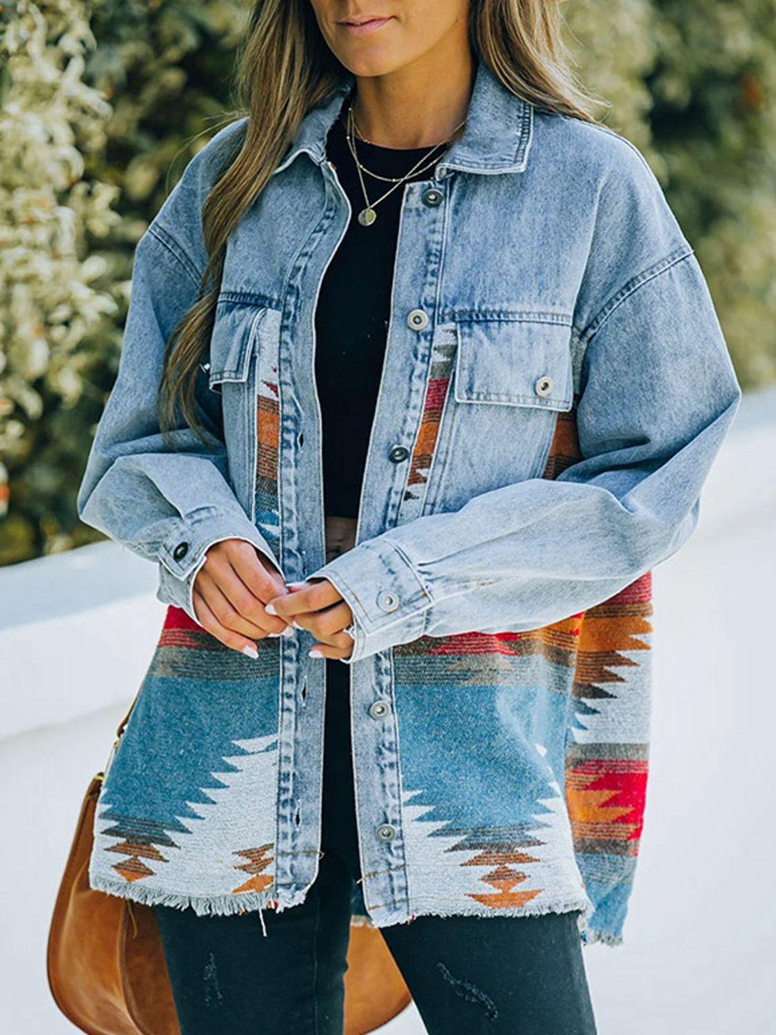 Collared Neck Dropped Shoulder Denim Jacket - Crazy Like a Daisy Boutique #