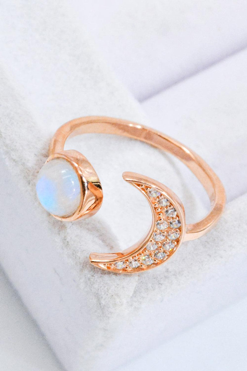 Natural Moonstone and Zircon Sun & Moon Open Ring - Crazy Like a Daisy Boutique