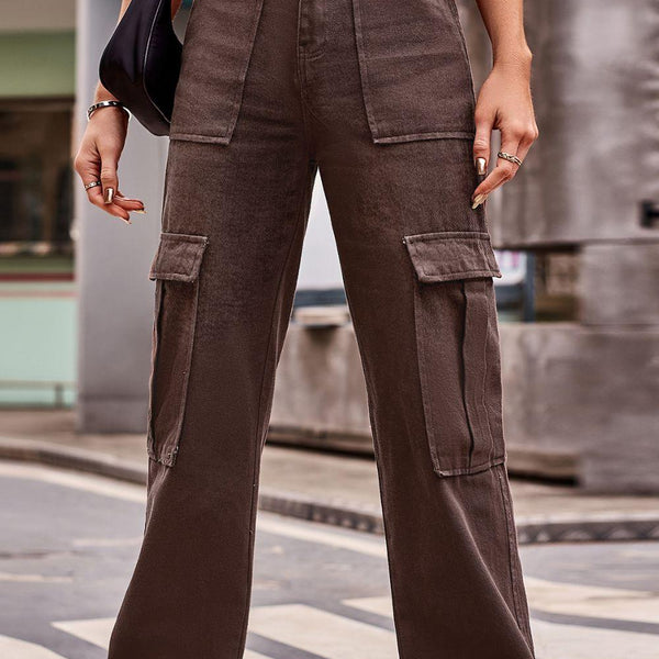 Buttoned High Waist Loose Fit Pants - Crazy Like a Daisy Boutique #