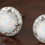 Opal Round Stud Earrings 925 Sterling Silver Platinum-Plated - Crazy Like a Daisy Boutique #