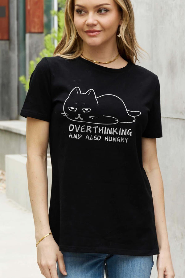 Simply Love Full Size OVERTHINKING AND ALSO HUNGRY Graphic Cotton Tee - Crazy Like a Daisy Boutique #