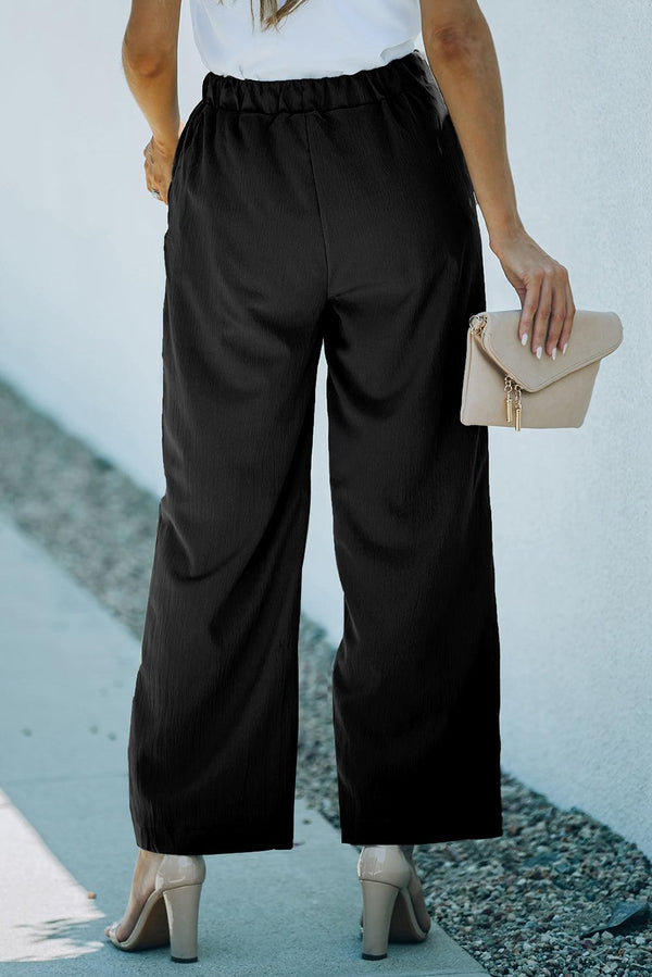 Drawstring Waist Crinkled Wide Leg Pants - Crazy Like a Daisy Boutique #