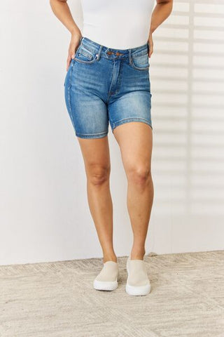 Judy Blue Full Size Tummy Control Double Button Bermuda Denim Shorts - Crazy Like a Daisy Boutique