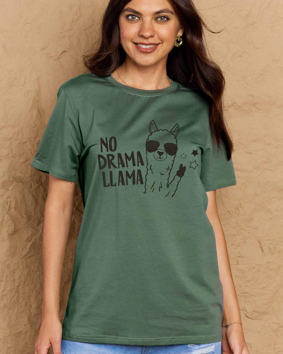 Simply Love Full Size NO DRAMA LLAMA Graphic Cotton Tee - Crazy Like a Daisy Boutique