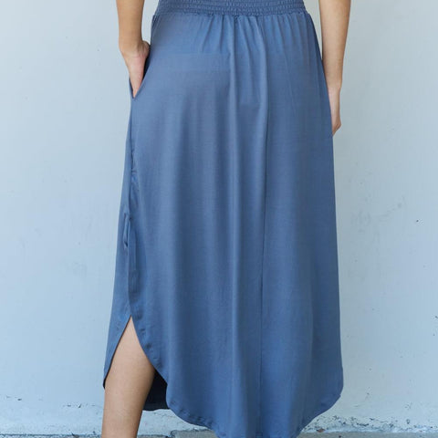 Doublju Comfort Princess Full Size High Waist Scoop Hem Maxi Skirt in Dusty Blue - Crazy Like a Daisy Boutique