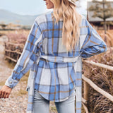 Plaid Collared Neck Bow Front Long Sleeve Jacket - Crazy Like a Daisy Boutique