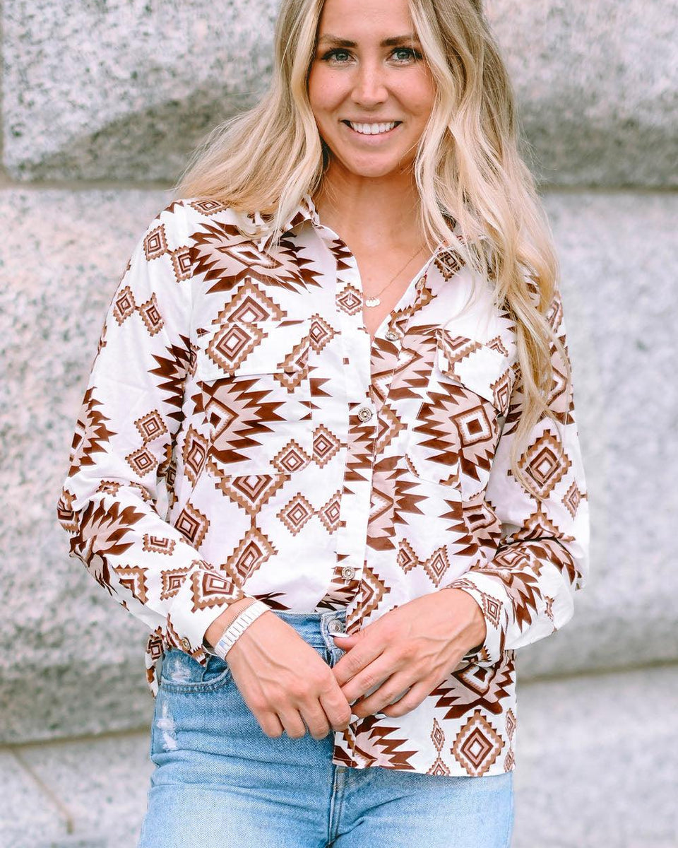 Collared Neck Long Sleeve Shirt - Crazy Like a Daisy Boutique