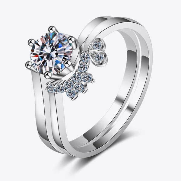 Moissanite Rhodium-Plated Two-Piece Ring Set - Crazy Like a Daisy Boutique