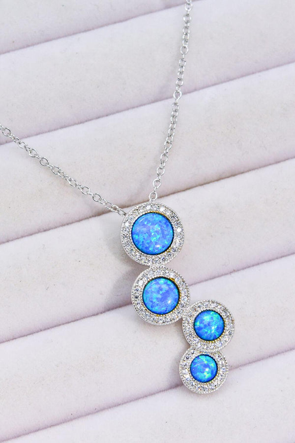 Blue Opal Round Pendant Chain-Link Necklace - Crazy Like a Daisy Boutique #
