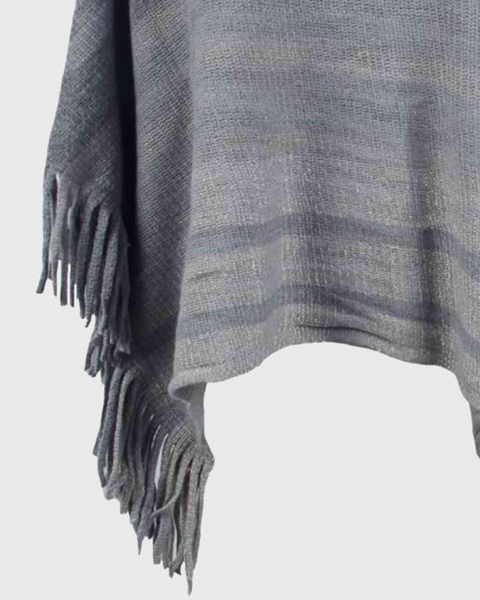 Striped Boat Neck Poncho with Fringes