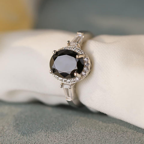 Black Agate 925 Sterling Silver Halo Ring - Crazy Like a Daisy Boutique