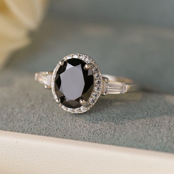 Black Agate 925 Sterling Silver Halo Ring - Crazy Like a Daisy Boutique #