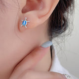 Blue Opal Turtle 925 Sterling Silver Stud Earrings - Crazy Like a Daisy Boutique #